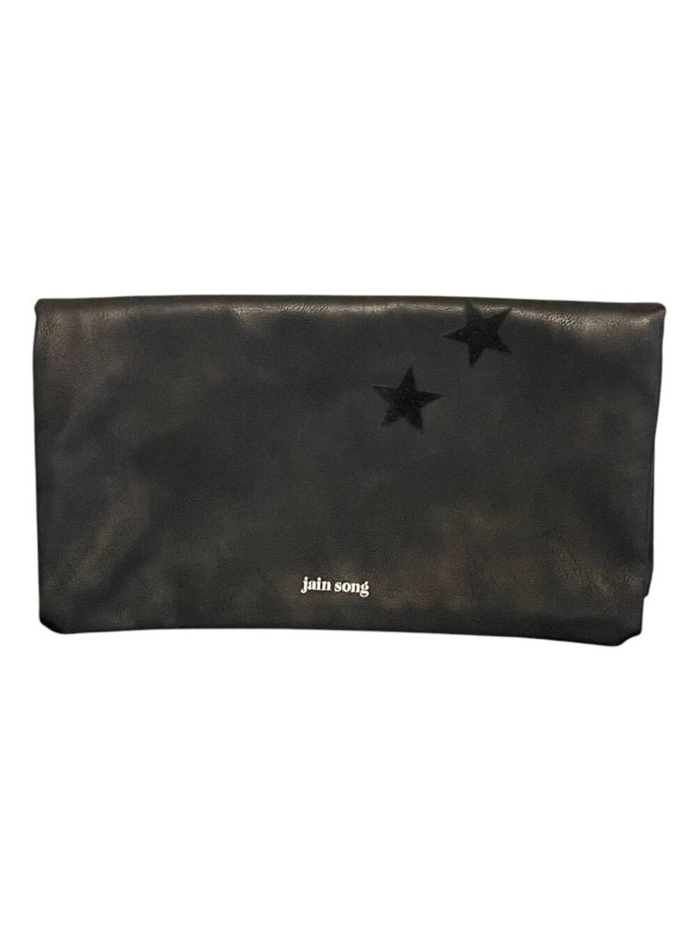 Jain Song Vegan Leather Black Star Motif Fold Over Pouch Clutch Bag Travel